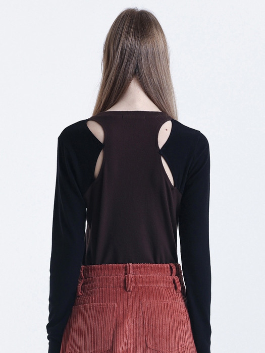 Cut-out Long Sleeve Knit-Brown