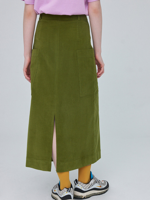Corduroy Long Skirt 001 - Olive
