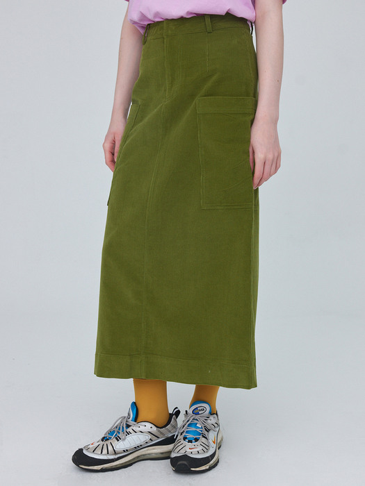 Corduroy Long Skirt 001 - Olive