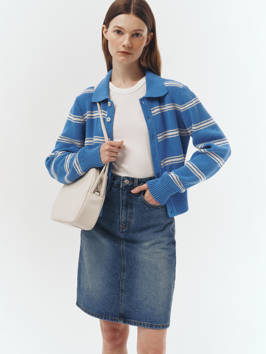 UNISEX OPEN COLLAR KNIT CARDIGAN BLUE STRIPE_UDSW3A105B1