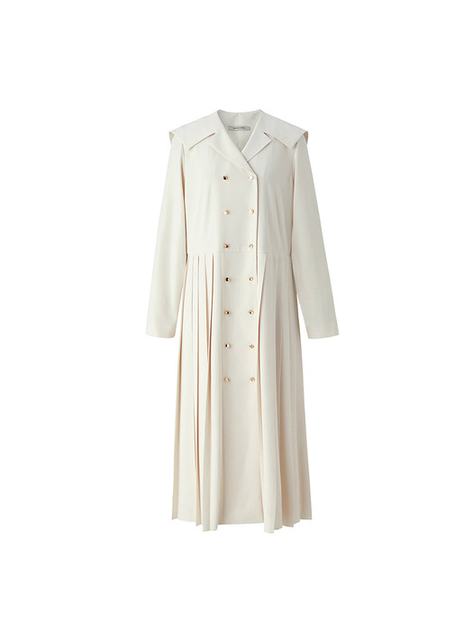 Double button pleated dress - Ivory
