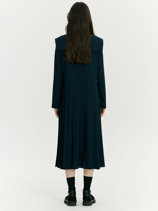 Double button pleated dress - Navy
