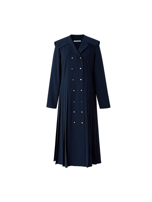 Double button pleated dress - Navy