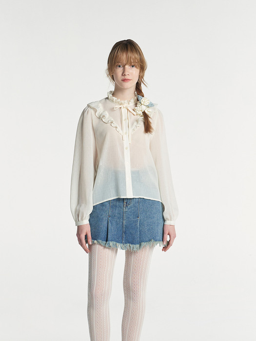 FRILL CHIFFON BLOUSE (CREAM)