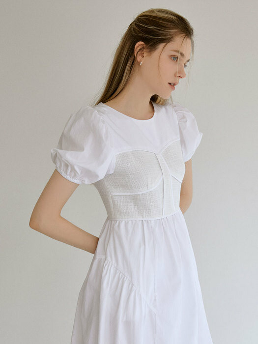 Meld tweed shirring dress (white)