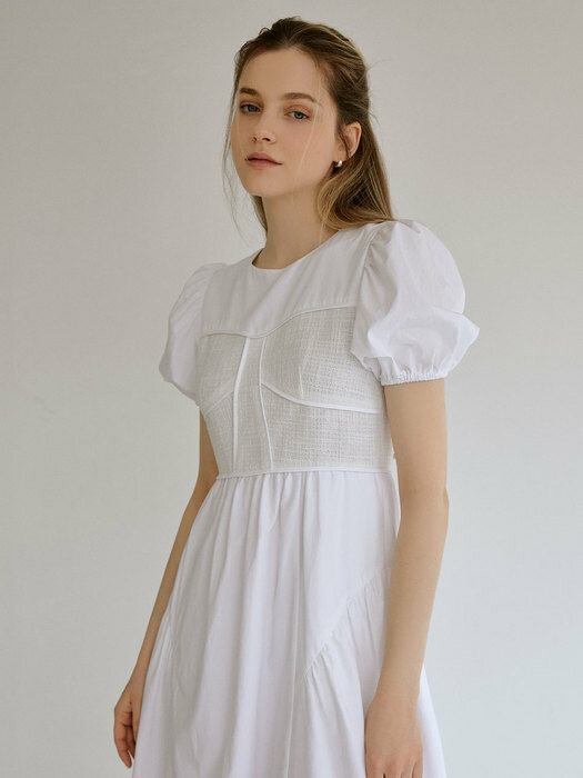 Meld tweed shirring dress (white)