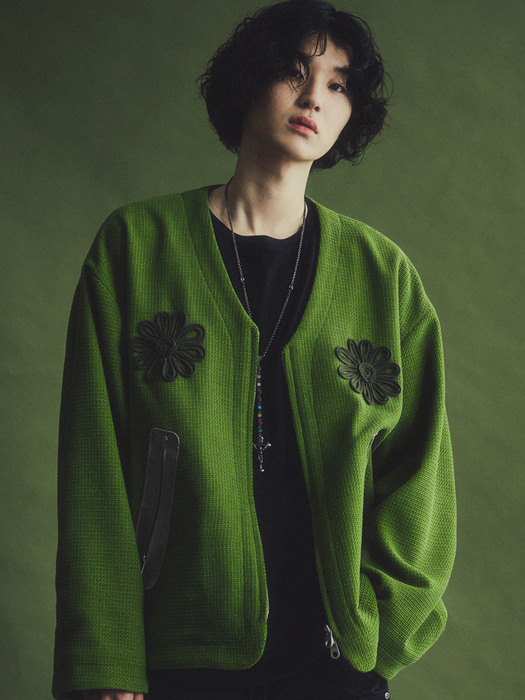 V-LOW HAND EMBROIDERY JACKET_GRN