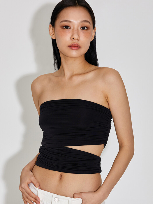ONE SIDE CUT OUT SHIRRING TUBE TOP_T316TP121(ND)