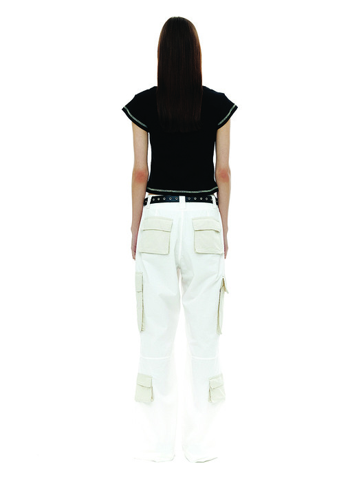 SOLID MULTI CARGO PANTS / WHITE