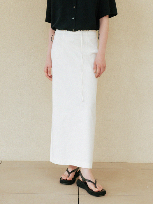 linen belted slit skirt (ivory)
