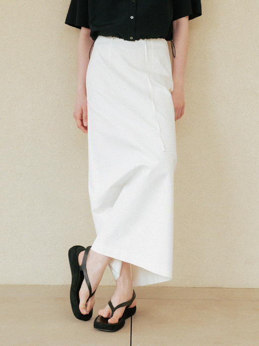 linen belted slit skirt (ivory)