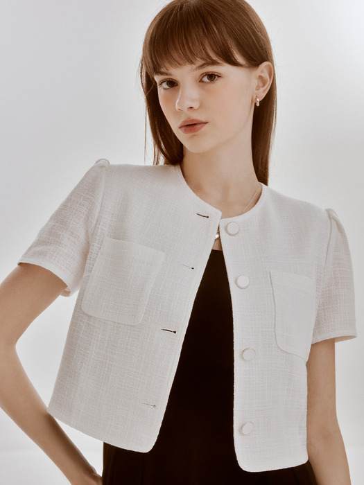 Paper tweed half jacket (white)