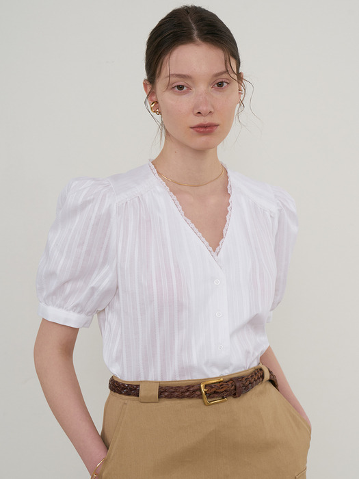 Rose Puff Sleeve Blouse (White)