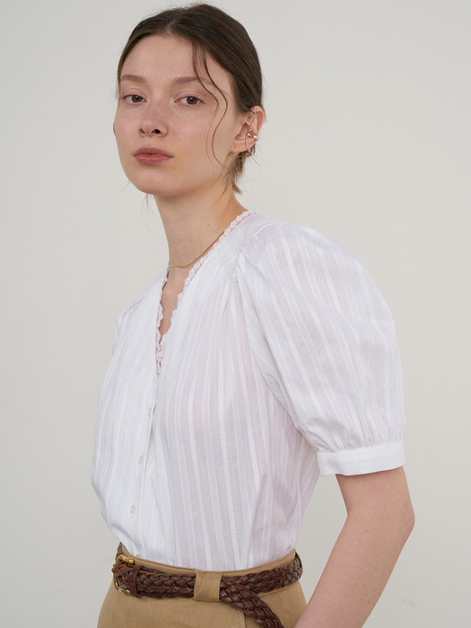 Rose Puff Sleeve Blouse (White)