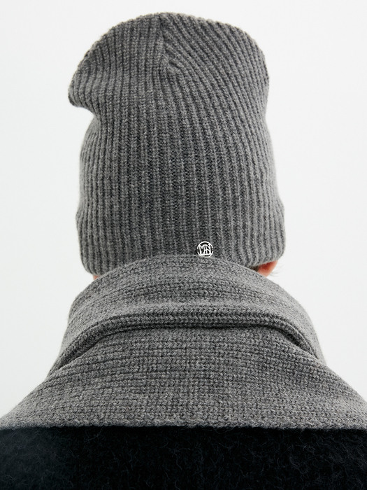 Argyle Hole Knit Beanie / Deep Grey