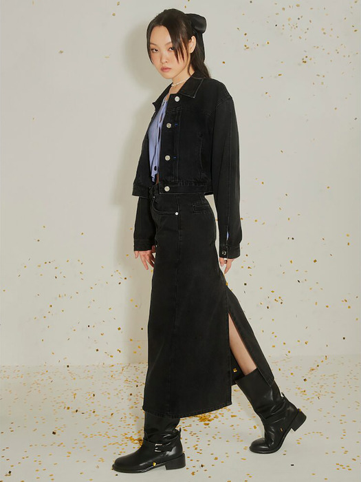 Panelled Denim Long Skirt  Black (KE3827M525)