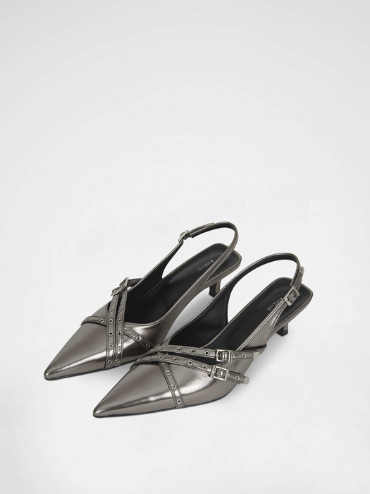 BELTED SLINGBACK / DARK SILVER