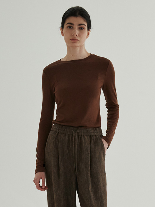 Loose fit Wool Tencel Top (Brown)