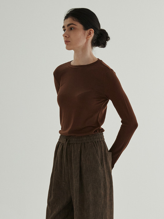 Loose fit Wool Tencel Top (Brown)