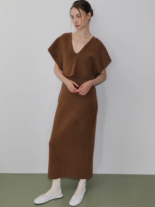 Raccoon long slip dress BROWN