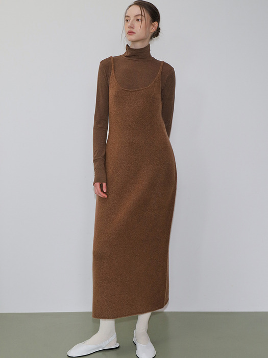 Raccoon long slip dress BROWN