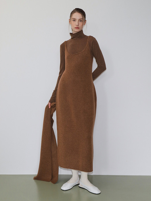 Raccoon long slip dress BROWN