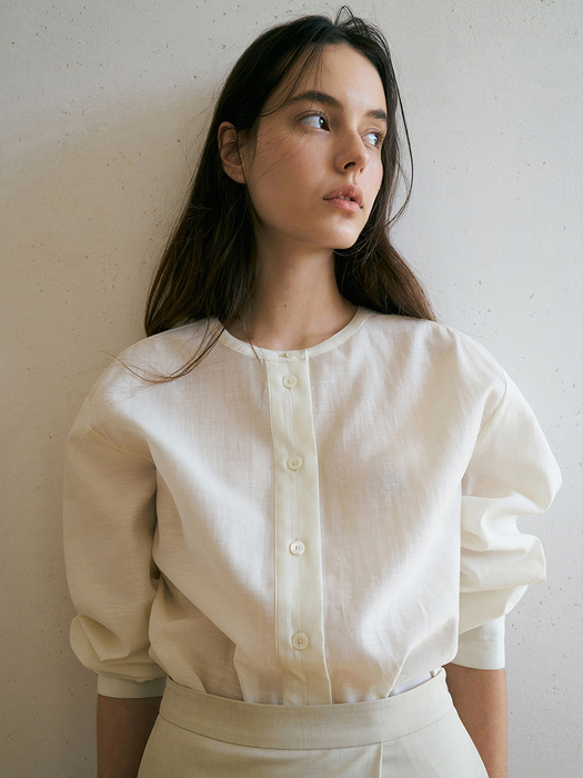 Round Neck Tencel Blouse[LMBDSPSH309]-Ivory