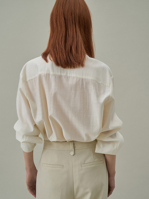 Round Neck Tencel Blouse[LMBDSPSH309]-Ivory