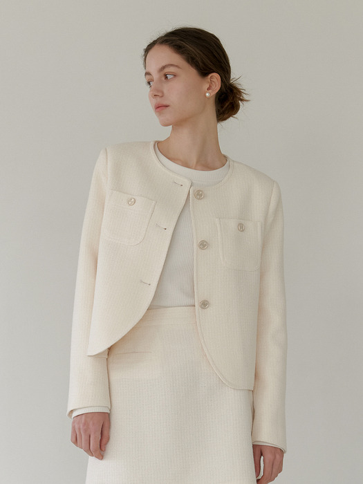 ROUND TWEED JACKET_CREAM