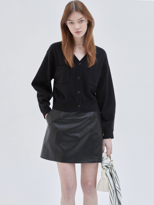 24SN leather mini skirt [BK]