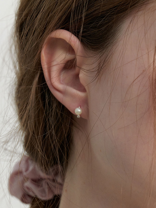 [Silver] 5mm Pearl Ring Earrings (L241MER070)