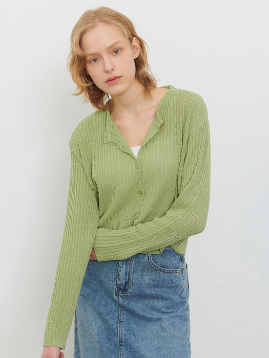 RIBBED SUMMER BOUCLE CARDIGAN GREEN