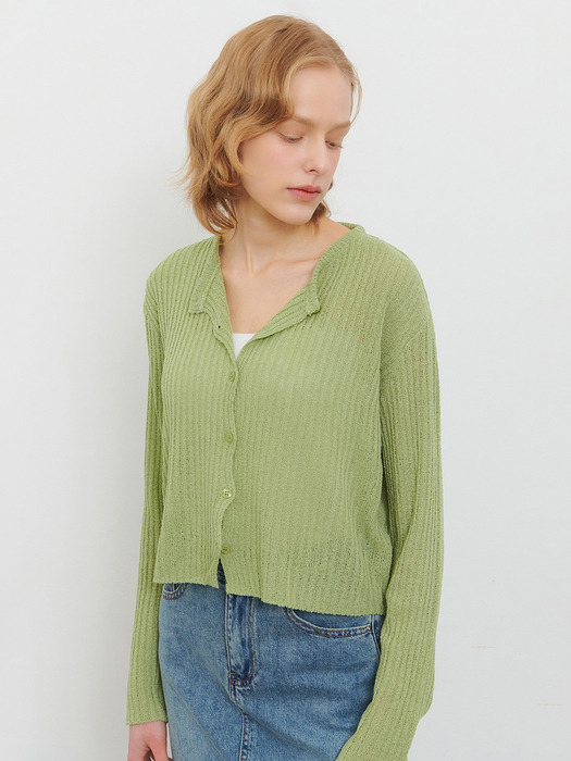 RIBBED SUMMER BOUCLE CARDIGAN GREEN