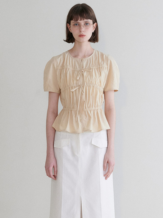 Ribbon Shirring Blouse in Beige VW4MB100-91