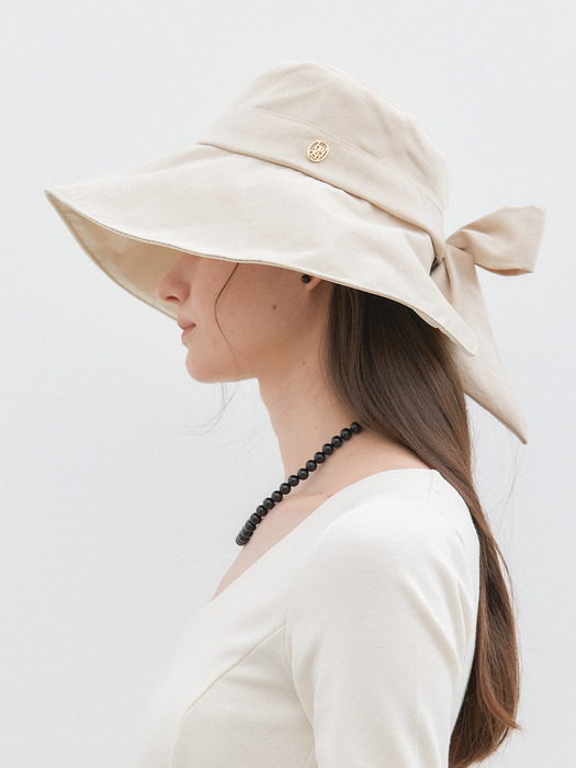 wide ribbon bonnet hat (C043_ivory)