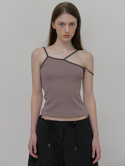 Unbalanced Strap Sleeveless Top, Charcoal Brown