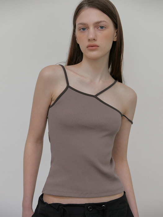 Unbalanced Strap Sleeveless Top, Charcoal Brown