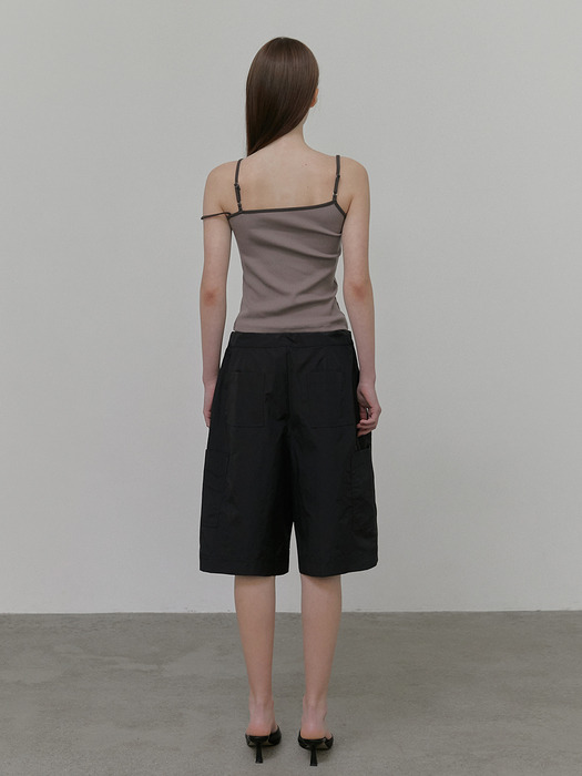 Unbalanced Strap Sleeveless Top, Charcoal Brown