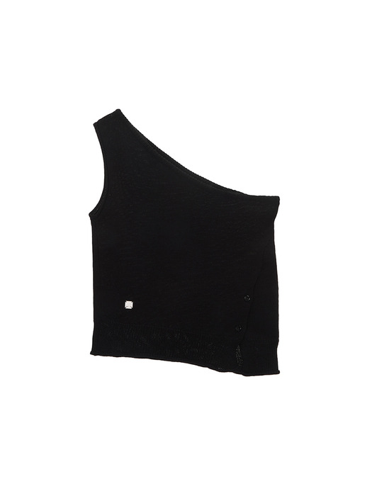 SIDE BUTTON ONE SHOULDER KNIT TOP IN BLACK - Image 1