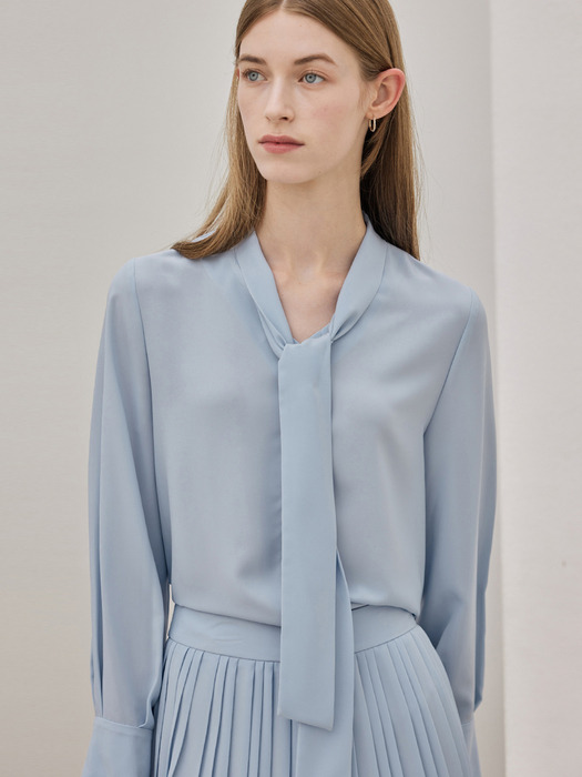 Silky Strap Tie Blouse_Sky Blue