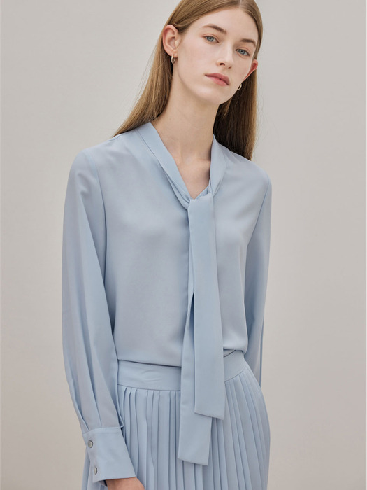 Silky Strap Tie Blouse_Sky Blue