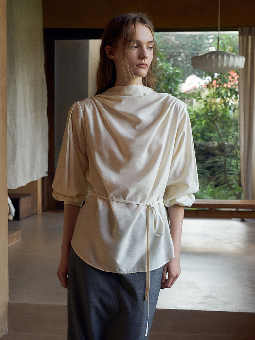 Drape Blouse[LMBDAUSH303]-Cream