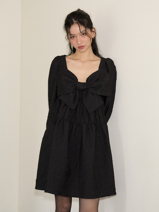 Ribbon Point Mini Dress_ Black