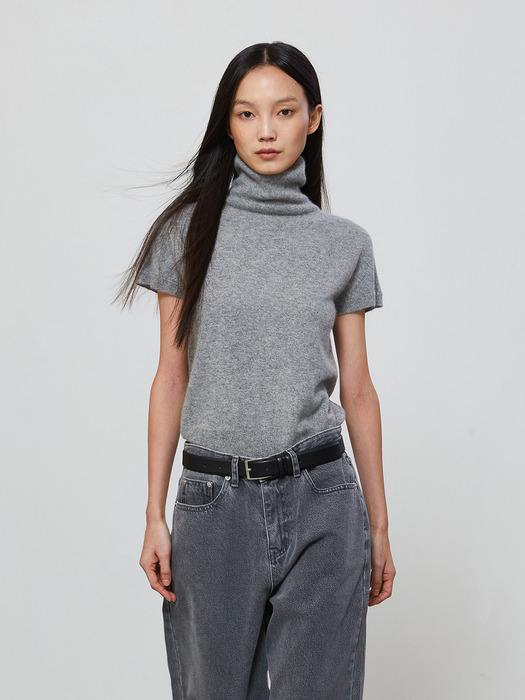 CAP SLEEVE TURTLENECK KNIT - GRAY