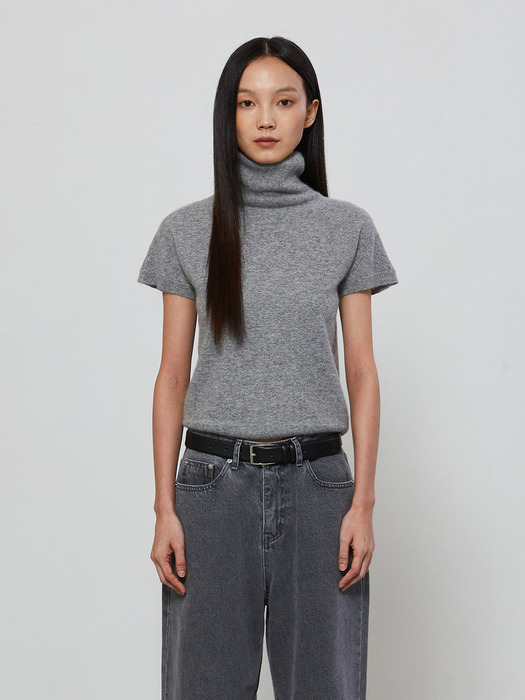 CAP SLEEVE TURTLENECK KNIT - GRAY