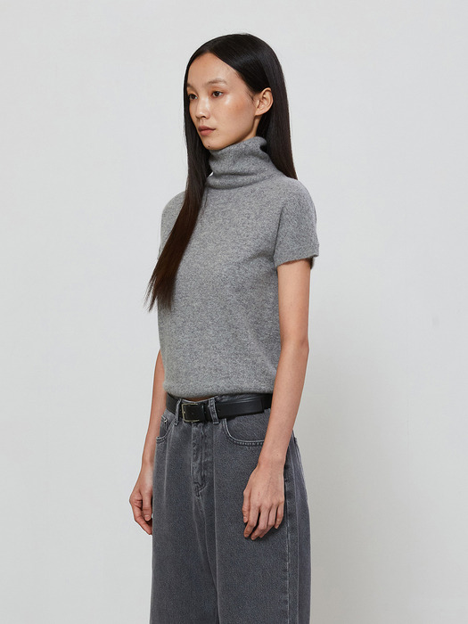 CAP SLEEVE TURTLENECK KNIT - GRAY