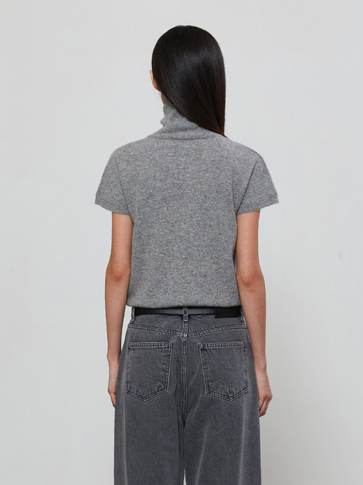 CAP SLEEVE TURTLENECK KNIT - GRAY