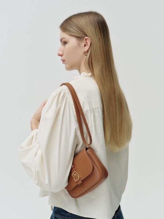 leather mini buckle bag - camel