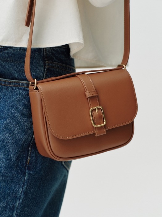 leather mini buckle bag - camel