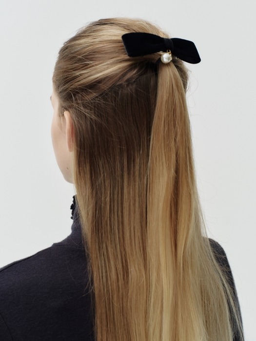 pearl ribbon hair pin - black velvet